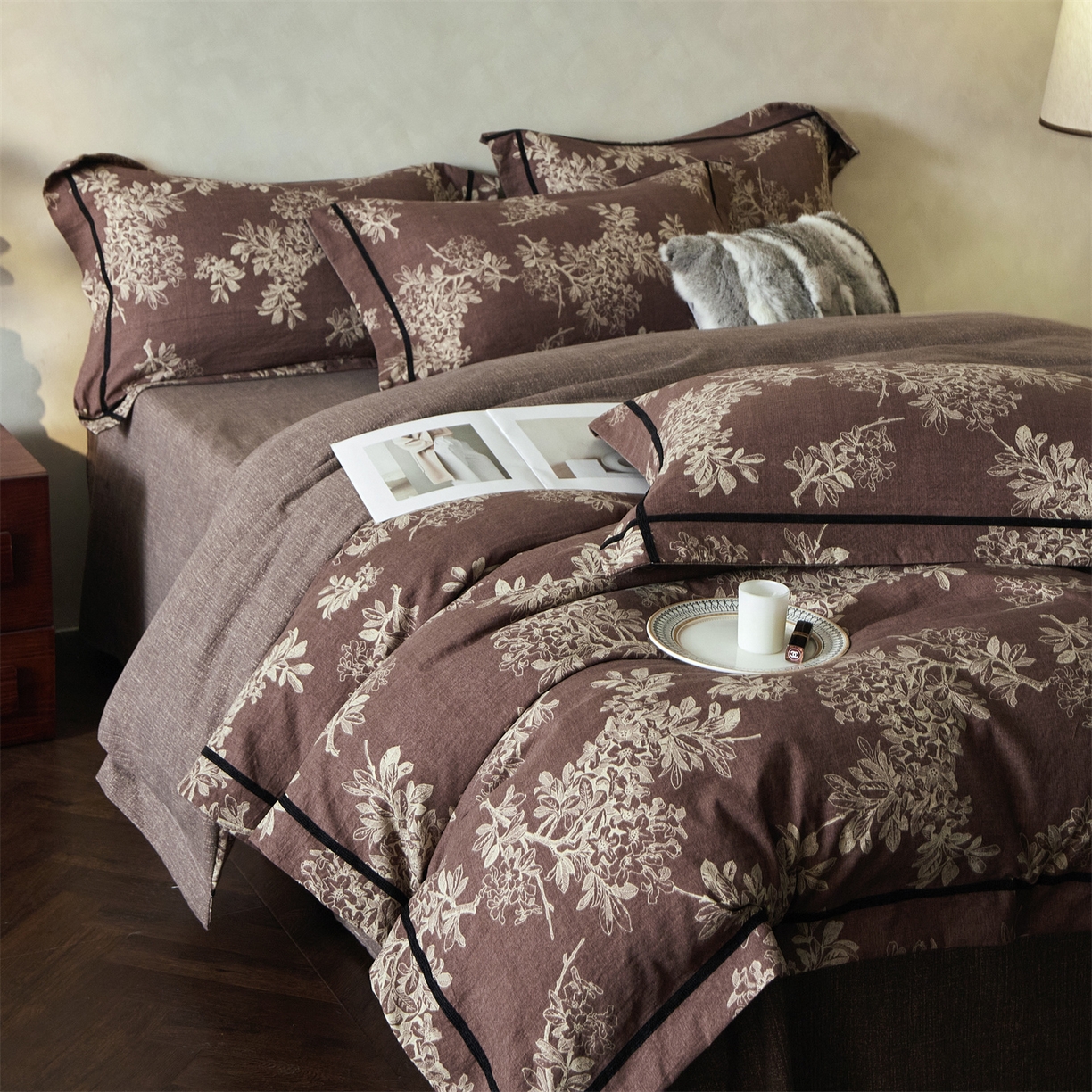 91家纺网 家纺一手货源 找家纺 优悦生活馆 2025新款高克重原麻印花四件套 锦瑟