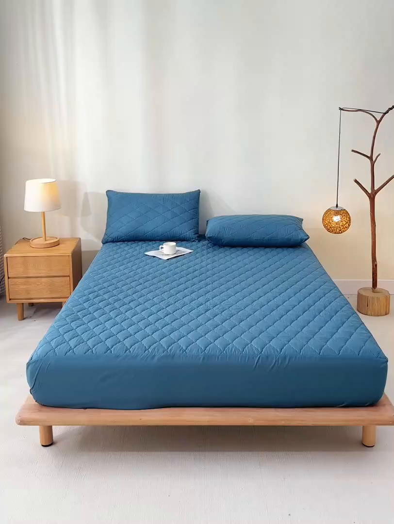 91家纺网 家纺一手货源 找家纺 禧合 2025新品外贸跨境电商亚马逊速卖通亲肤磨毛防水夹棉单床笠欧美尺寸多多跨境平台TEMU SHEIN 深湖绿