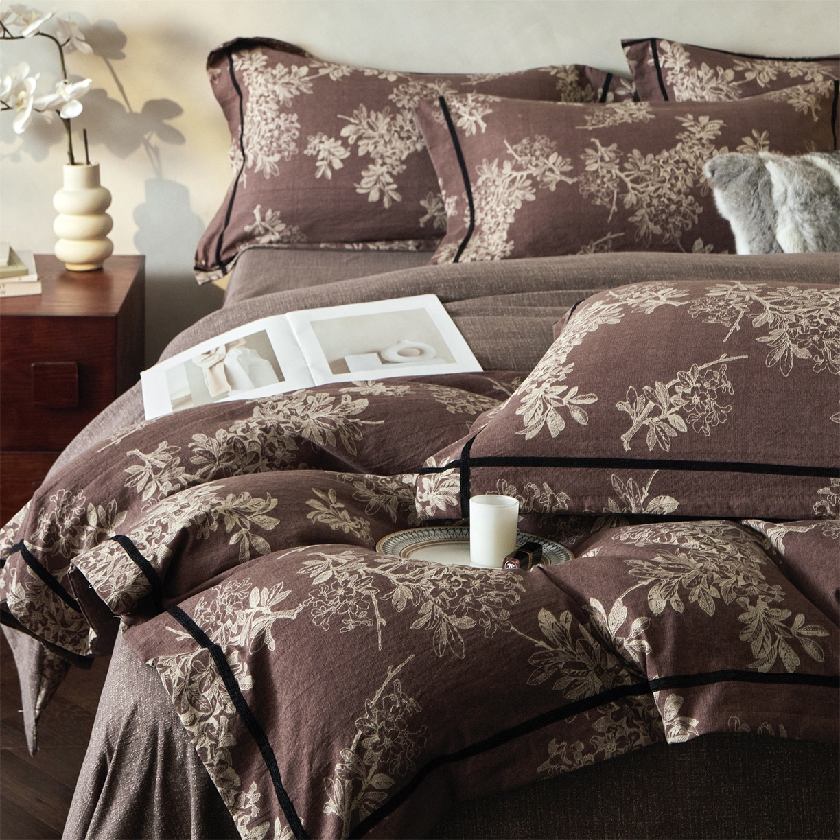 91家纺网 家纺一手货源 找家纺 优悦生活馆 2025新款高克重原麻印花四件套 锦瑟