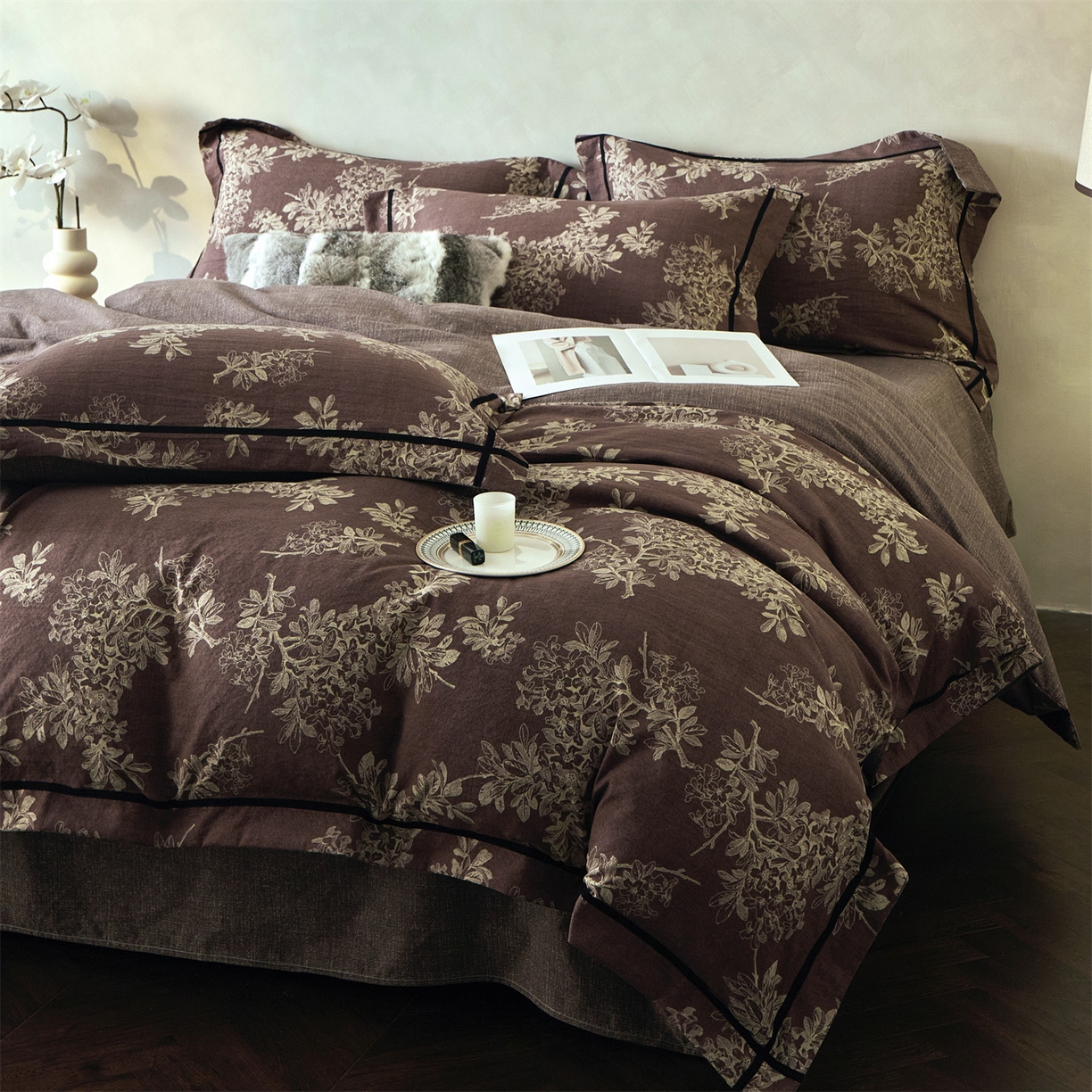 91家纺网 家纺一手货源 找家纺 优悦生活馆 2025新款高克重原麻印花四件套 锦瑟