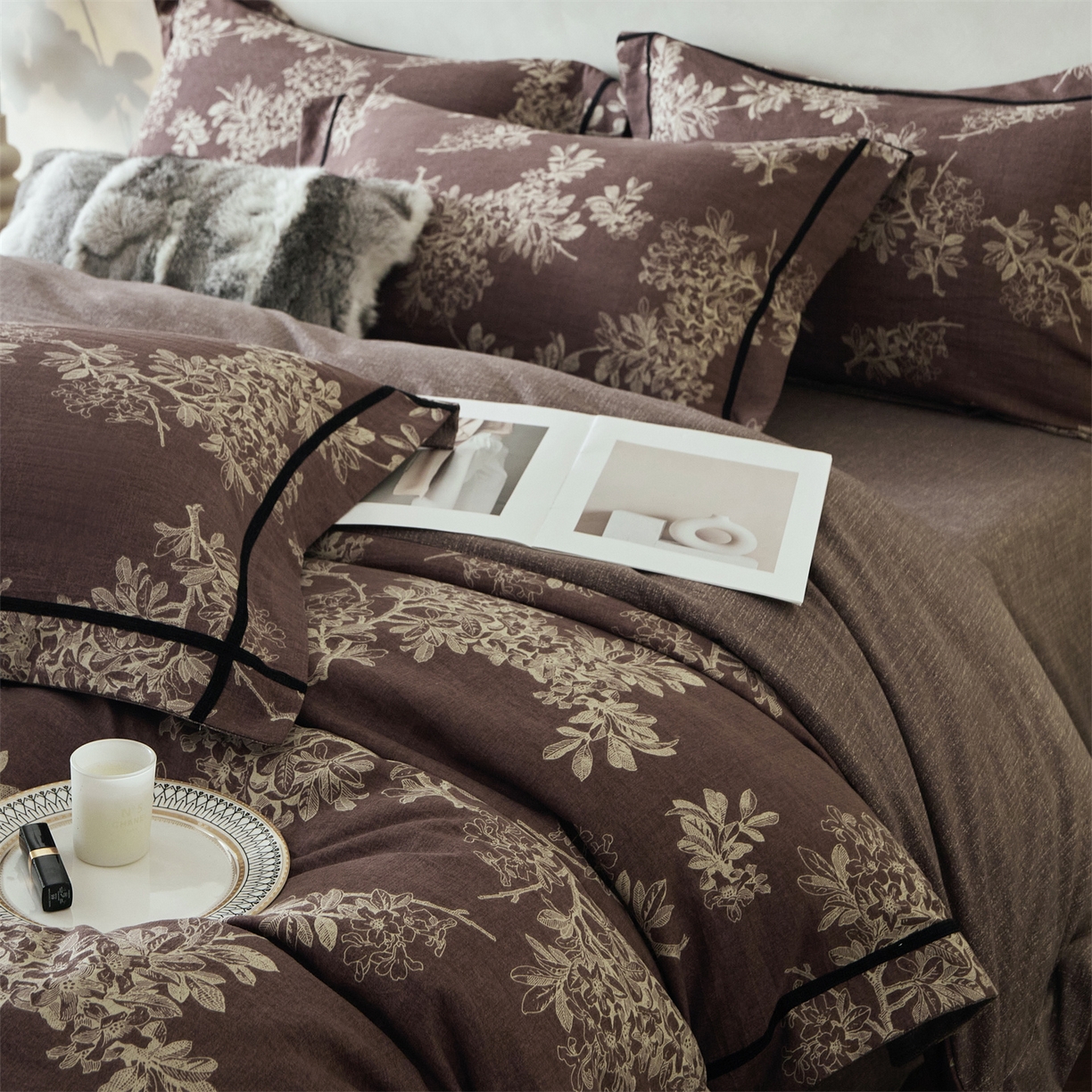 91家纺网 家纺一手货源 找家纺 优悦生活馆 2025新款高克重原麻印花四件套 锦瑟