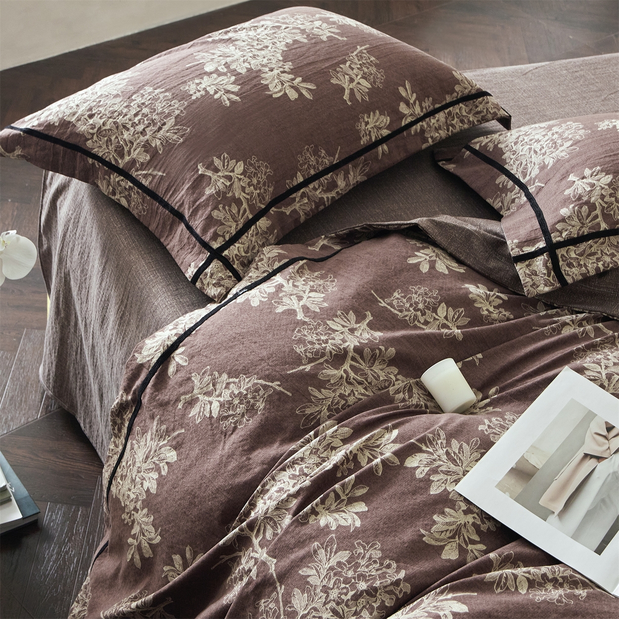 91家纺网 家纺一手货源 找家纺 优悦生活馆 2025新款高克重原麻印花四件套 锦瑟