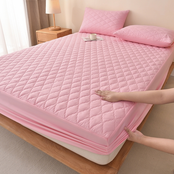 91家纺网 家纺一手货源 找家纺 禧合 2025新品外贸跨境电商亚马逊速卖通亲肤磨毛防水夹棉单床笠欧美尺寸多多跨境平台TEMU SHEIN 桃夭粉