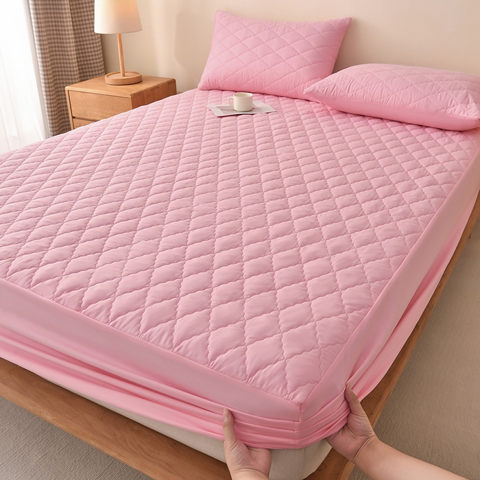 91家纺网 家纺一手货源 找家纺 禧合 2025新品外贸跨境电商亚马逊速卖通亲肤磨毛防水夹棉单床笠欧美尺寸多多跨境平台TEMU SHEIN 桃夭粉