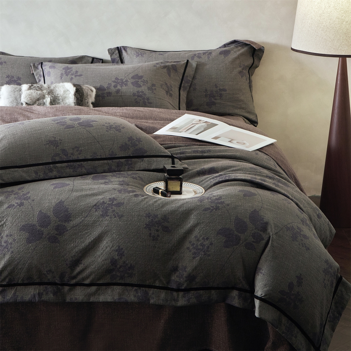 优悦生活馆 2025新款高克重原麻印花四件套 颂青石