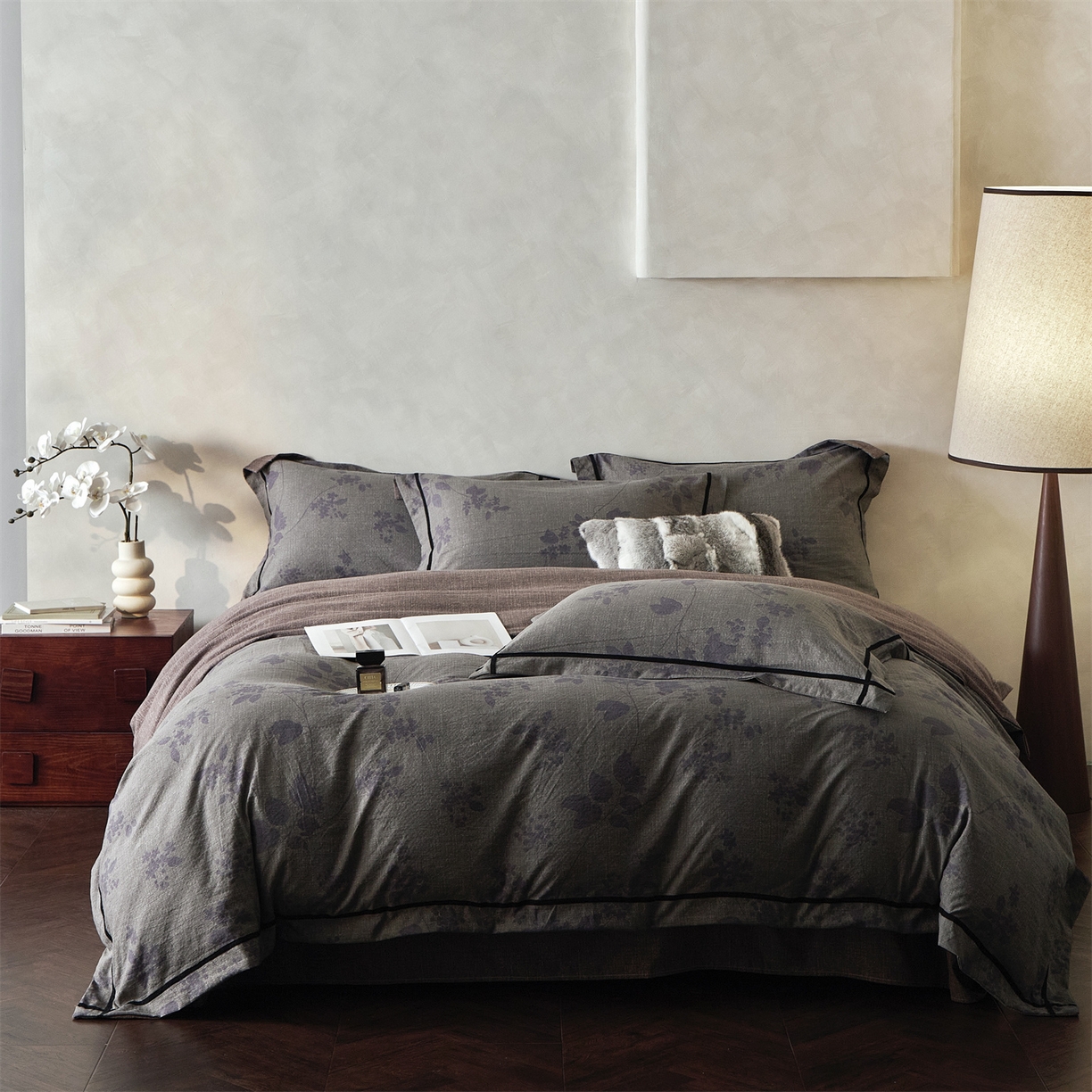 91家纺网 家纺一手货源 找家纺 优悦生活馆 2025新款高克重原麻印花四件套 颂青石