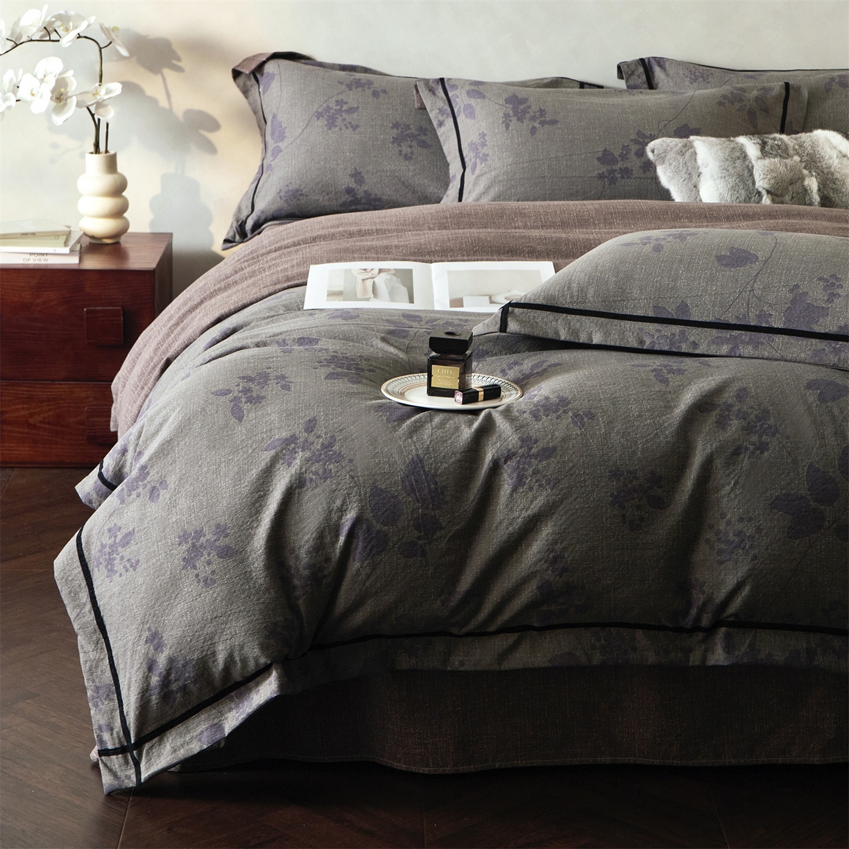 91家纺网 家纺一手货源 找家纺 优悦生活馆 2025新款高克重原麻印花四件套 颂青石