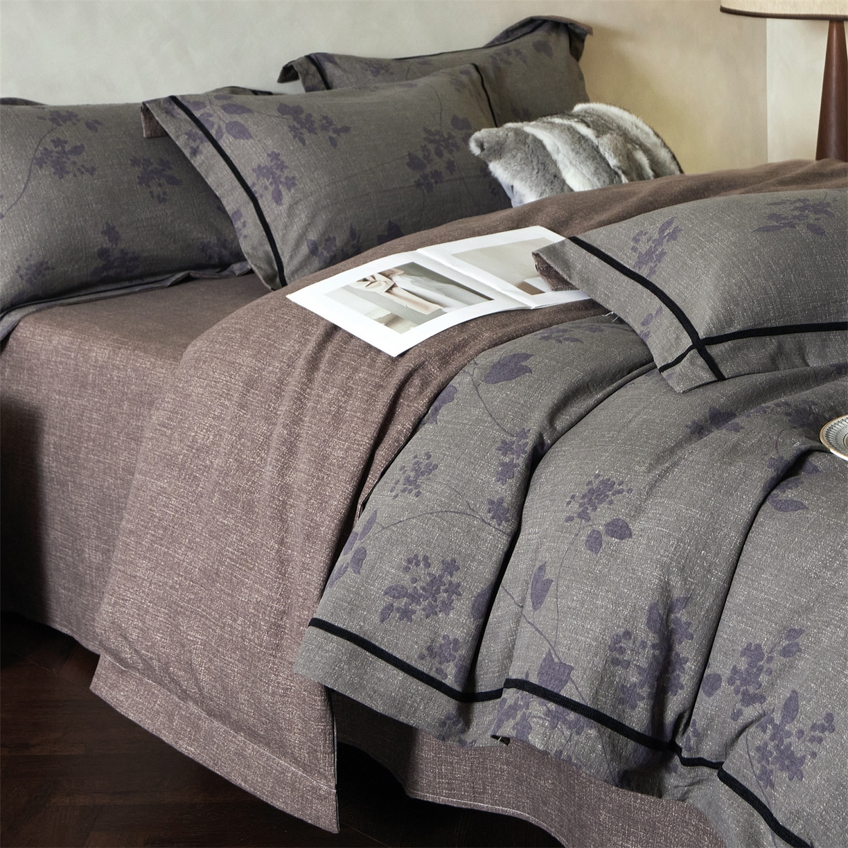 91家纺网 家纺一手货源 找家纺 优悦生活馆 2025新款高克重原麻印花四件套 颂青石