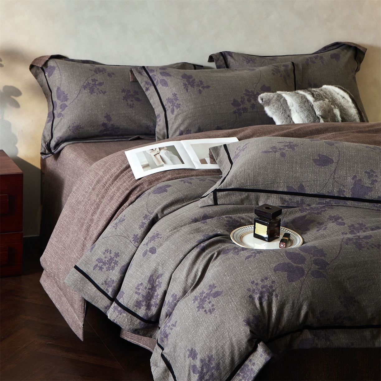 91家纺网 家纺一手货源 找家纺 优悦生活馆 2025新款高克重原麻印花四件套 颂青石