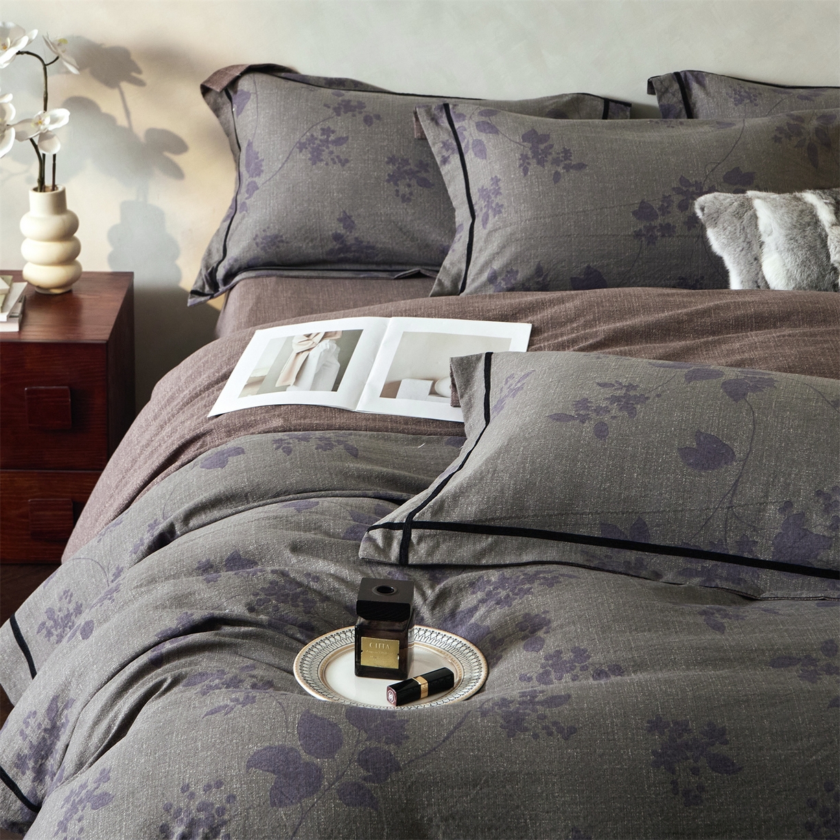 91家纺网 家纺一手货源 找家纺 优悦生活馆 2025新款高克重原麻印花四件套 颂青石