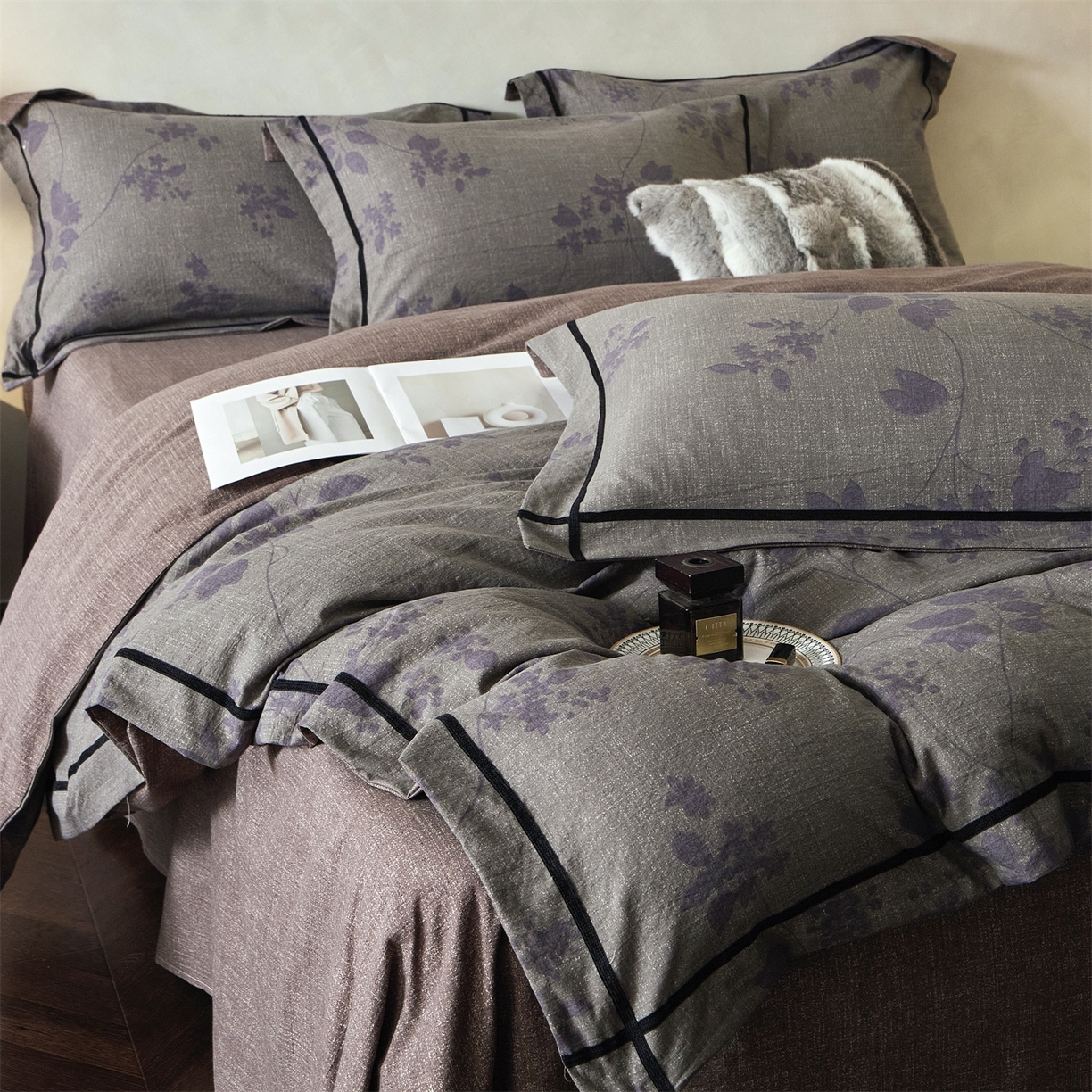 91家纺网 家纺一手货源 找家纺 优悦生活馆 2025新款高克重原麻印花四件套 颂青石