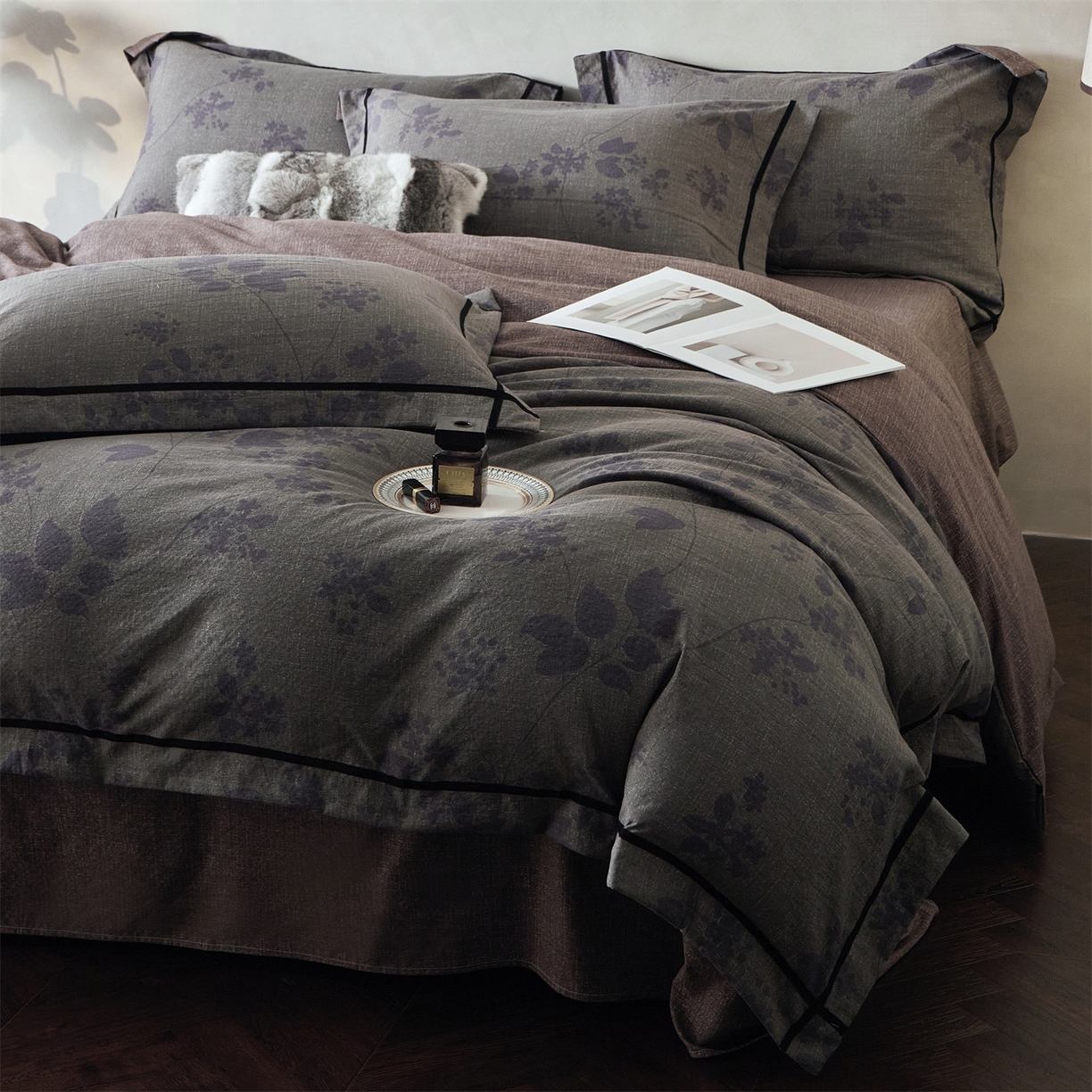 91家纺网 家纺一手货源 找家纺 优悦生活馆 2025新款高克重原麻印花四件套 颂青石