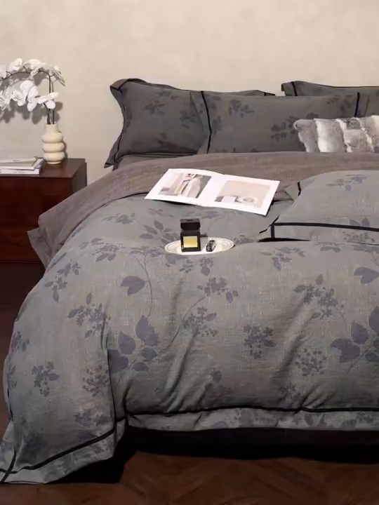 91家纺网 家纺一手货源 找家纺 优悦生活馆 2025新款高克重原麻印花四件套 颂青石