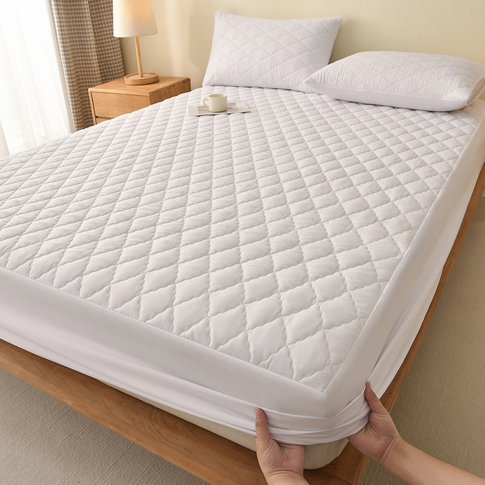 91家纺网 家纺一手货源 找家纺 禧合 2025新品外贸跨境电商亚马逊速卖通亲肤磨毛防水夹棉单床笠欧美尺寸多多跨境平台TEMU SHEIN 云朵白