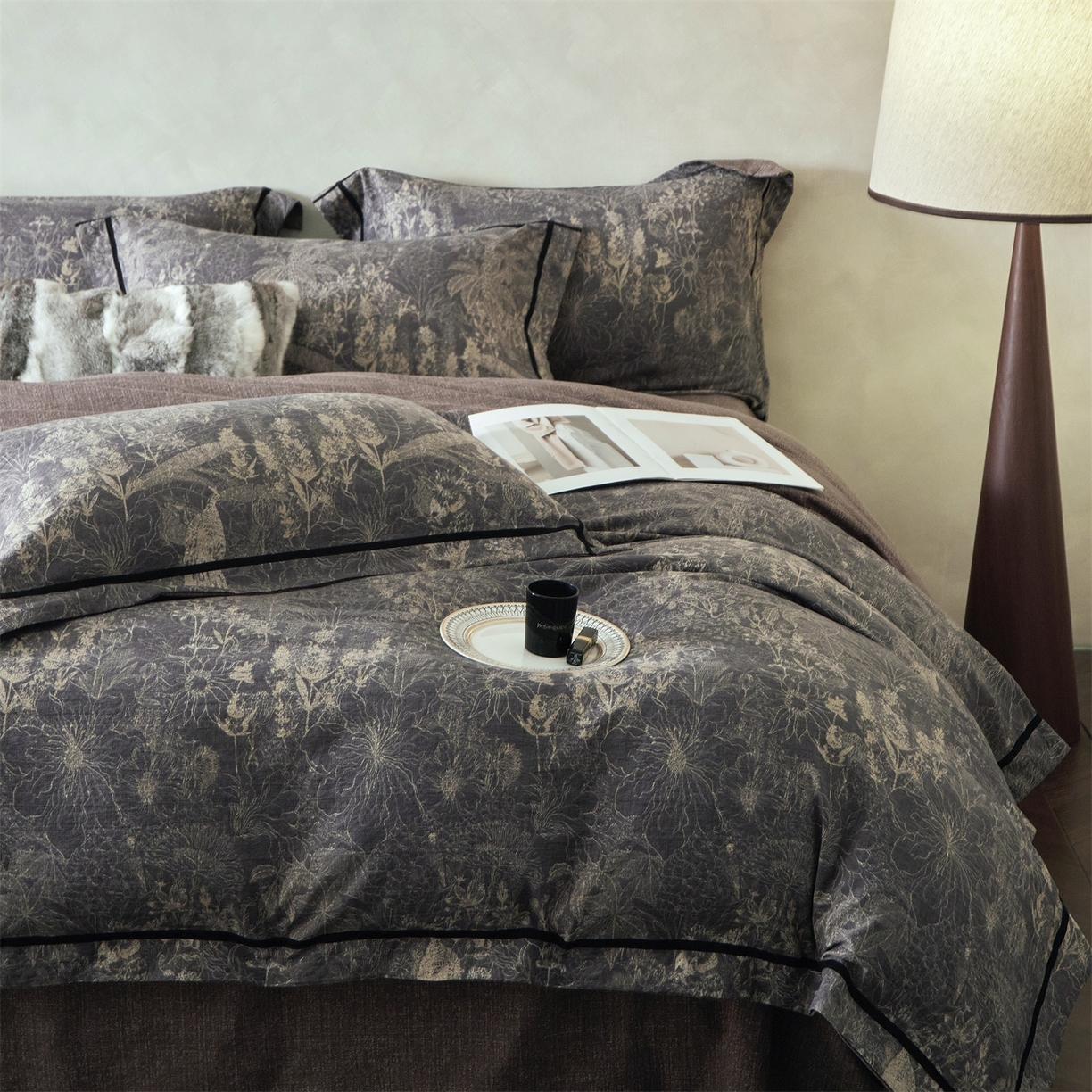 优悦生活馆 2025新款高克重原麻印花四件套 铜雀