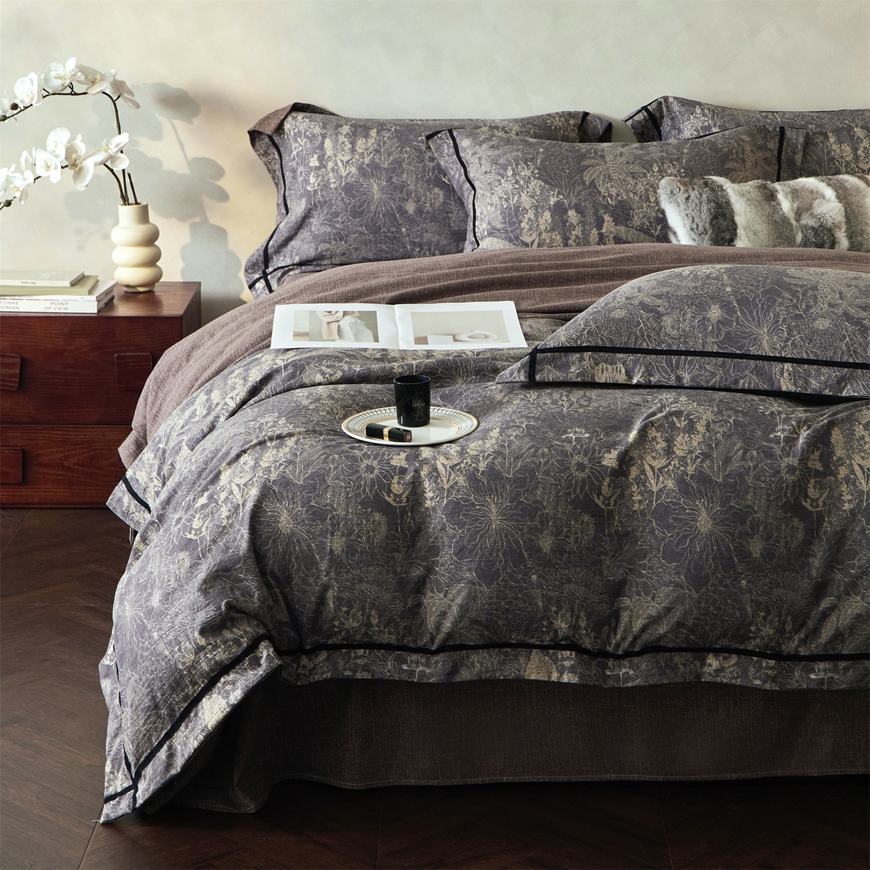 91家纺网 家纺一手货源 找家纺 优悦生活馆 2025新款高克重原麻印花四件套 铜雀