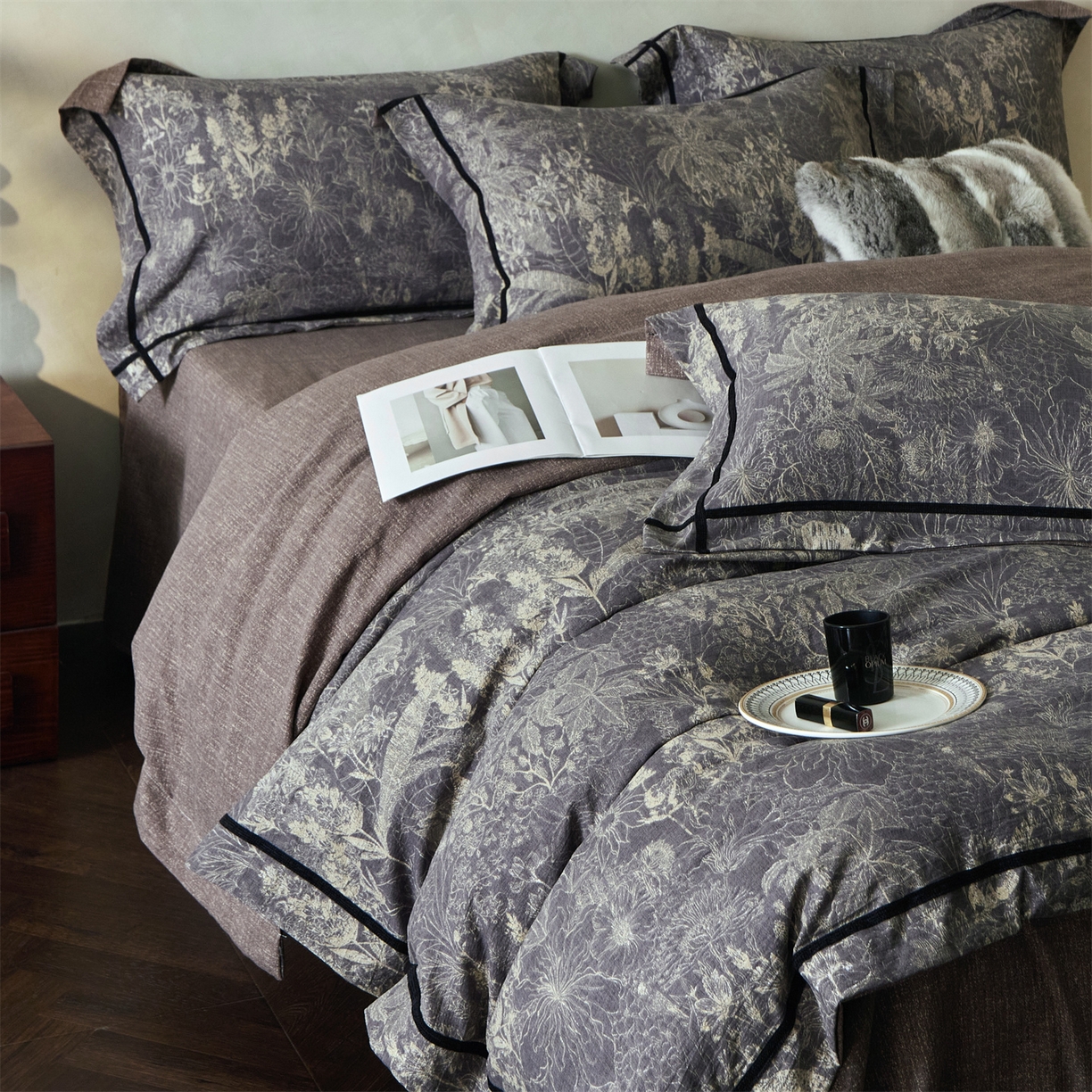 91家纺网 家纺一手货源 找家纺 优悦生活馆 2025新款高克重原麻印花四件套 铜雀