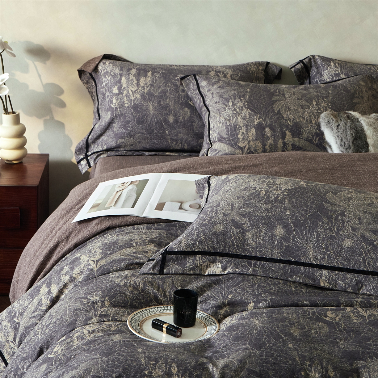 91家纺网 家纺一手货源 找家纺 优悦生活馆 2025新款高克重原麻印花四件套 铜雀