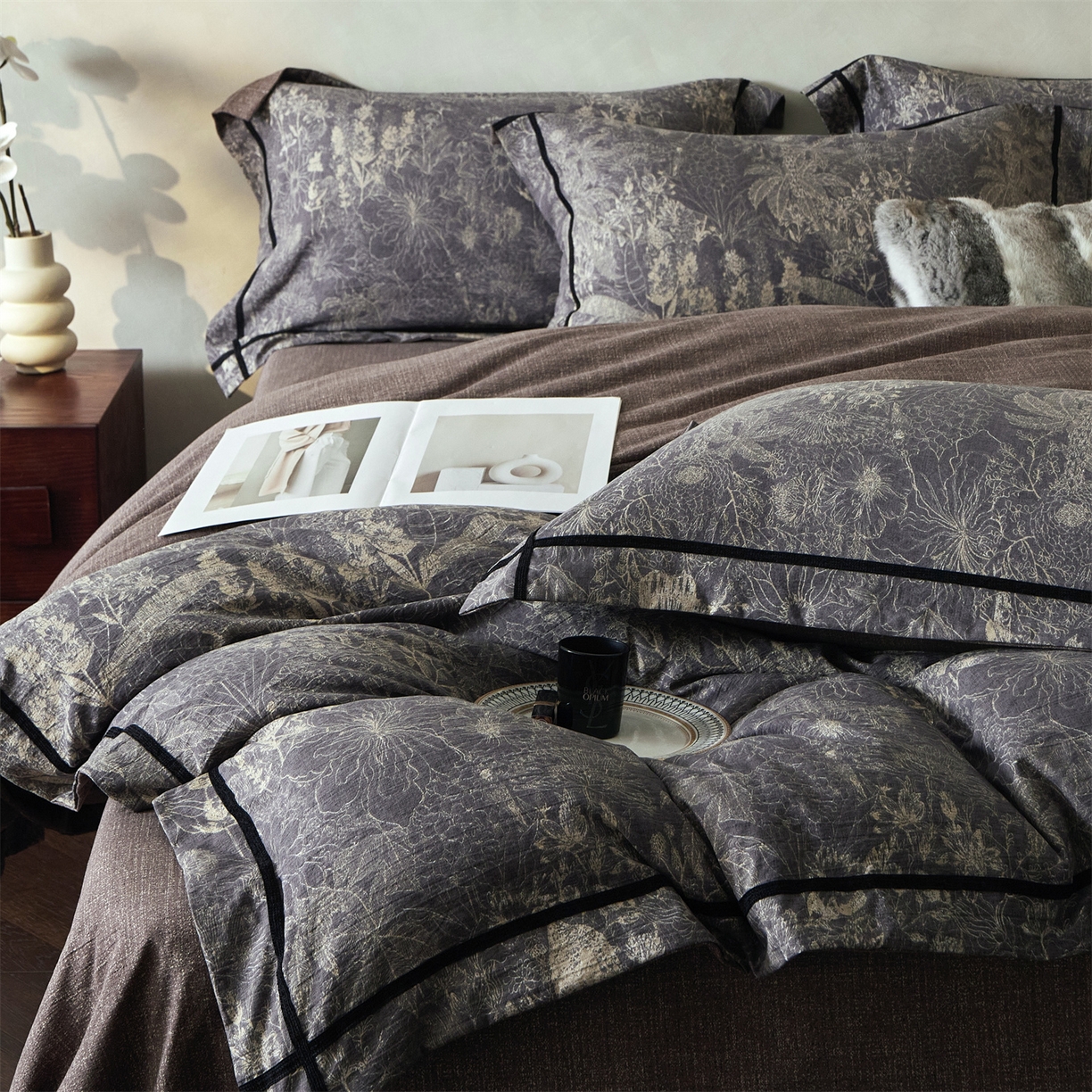 91家纺网 家纺一手货源 找家纺 优悦生活馆 2025新款高克重原麻印花四件套 铜雀