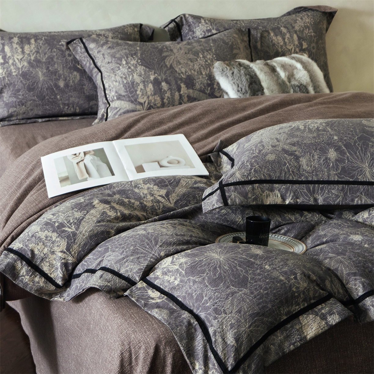 91家纺网 家纺一手货源 找家纺 优悦生活馆 2025新款高克重原麻印花四件套 铜雀