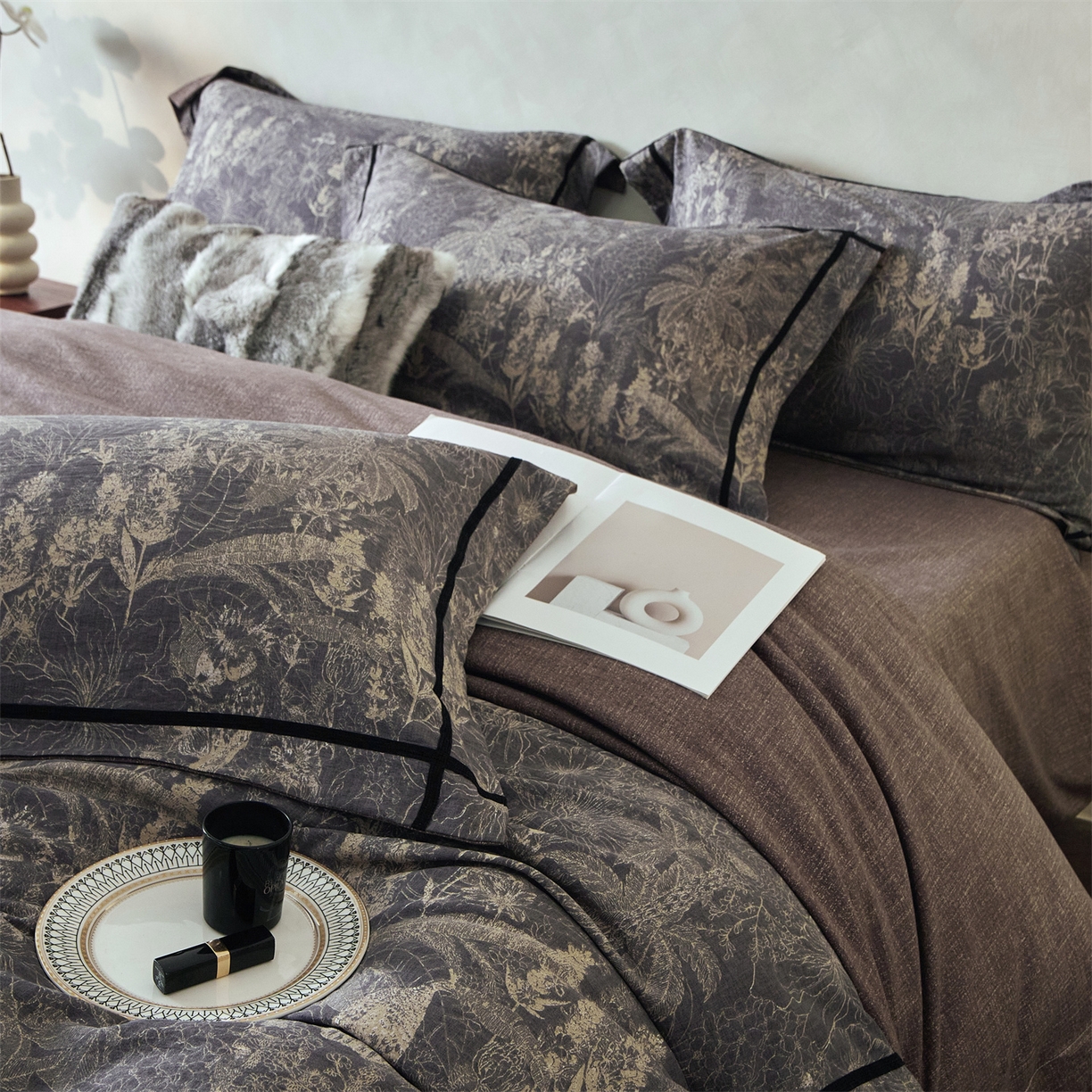 91家纺网 家纺一手货源 找家纺 优悦生活馆 2025新款高克重原麻印花四件套 铜雀