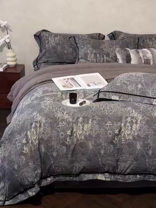 91家纺网 家纺一手货源 找家纺 优悦生活馆 2025新款高克重原麻印花四件套 铜雀