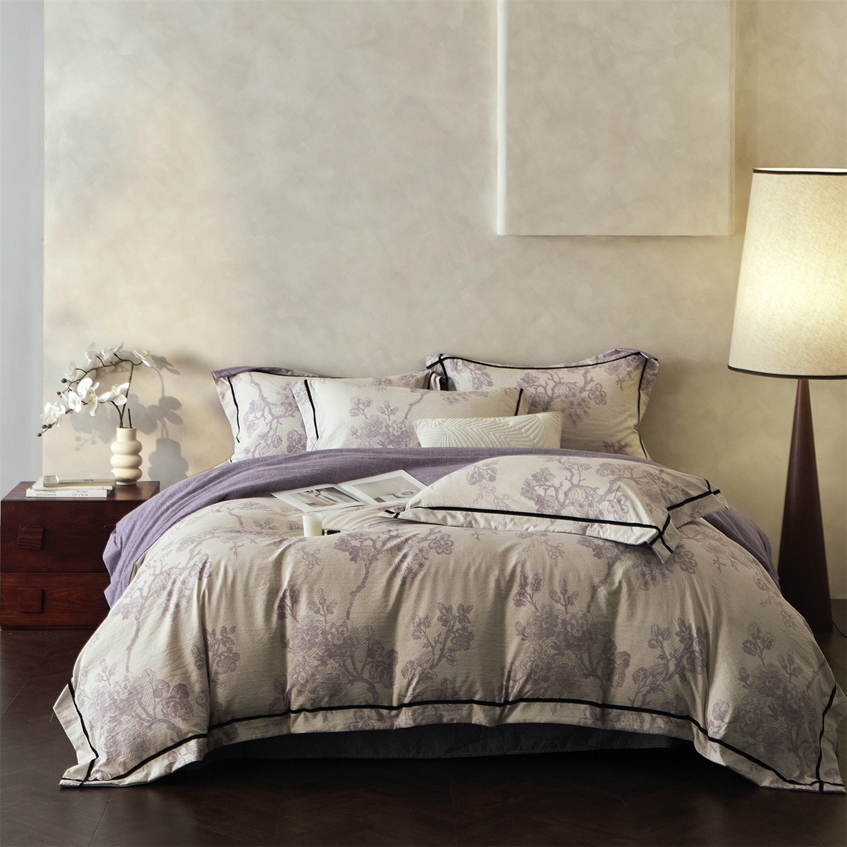 91家纺网 家纺一手货源 找家纺 优悦生活馆 2025新款高克重原麻印花四件套 砚秋