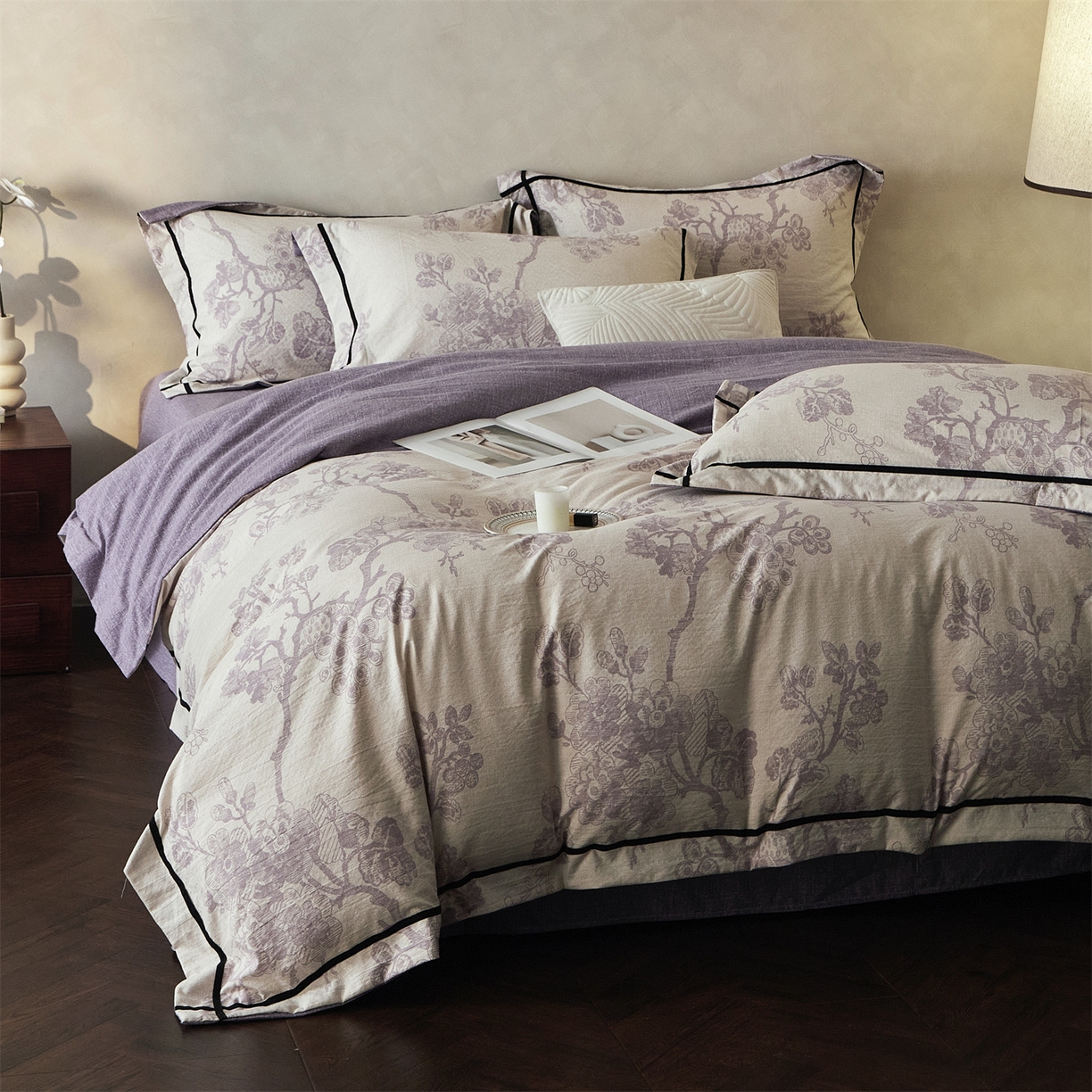 91家纺网 家纺一手货源 找家纺 优悦生活馆 2025新款高克重原麻印花四件套 砚秋