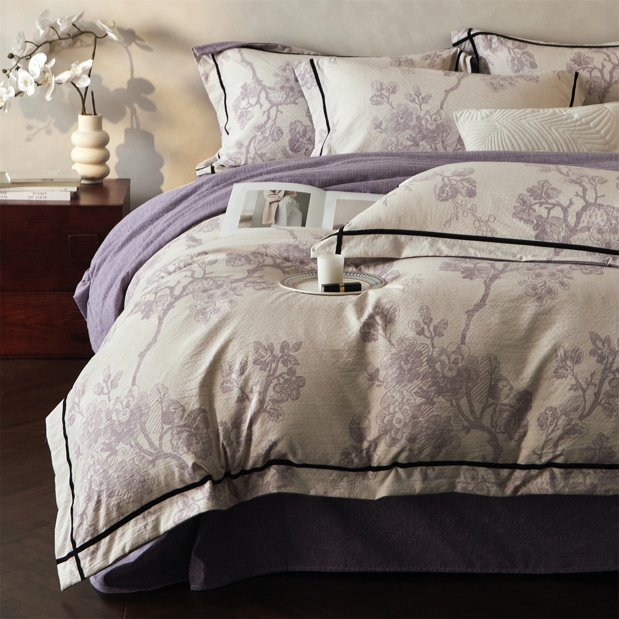 91家纺网 家纺一手货源 找家纺 优悦生活馆 2025新款高克重原麻印花四件套 砚秋