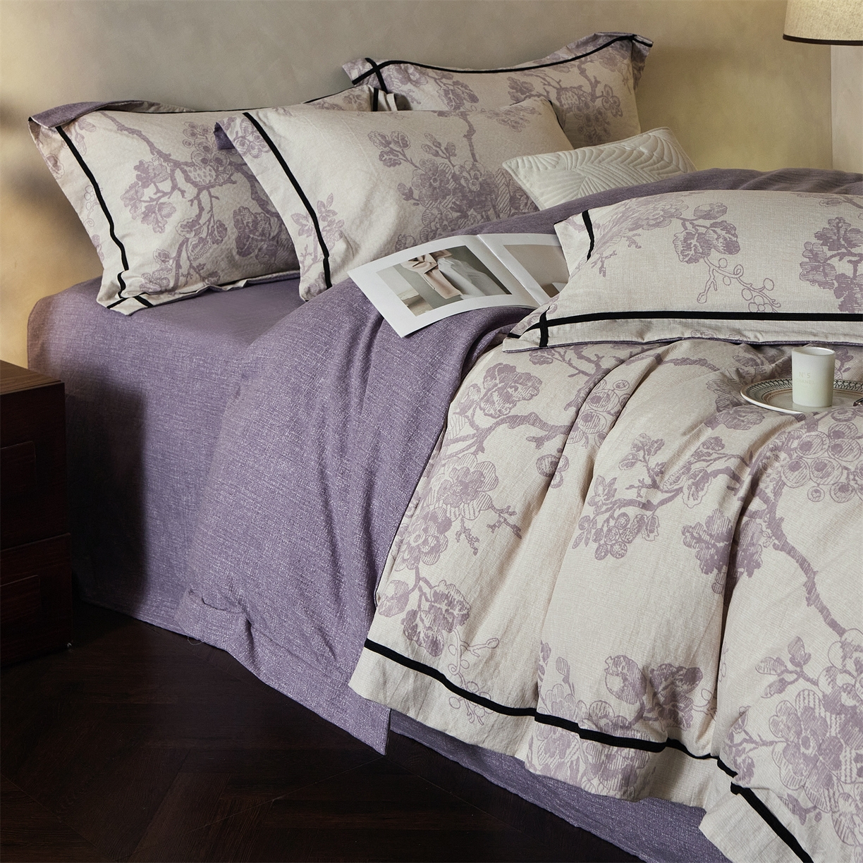 91家纺网 家纺一手货源 找家纺 优悦生活馆 2025新款高克重原麻印花四件套 砚秋