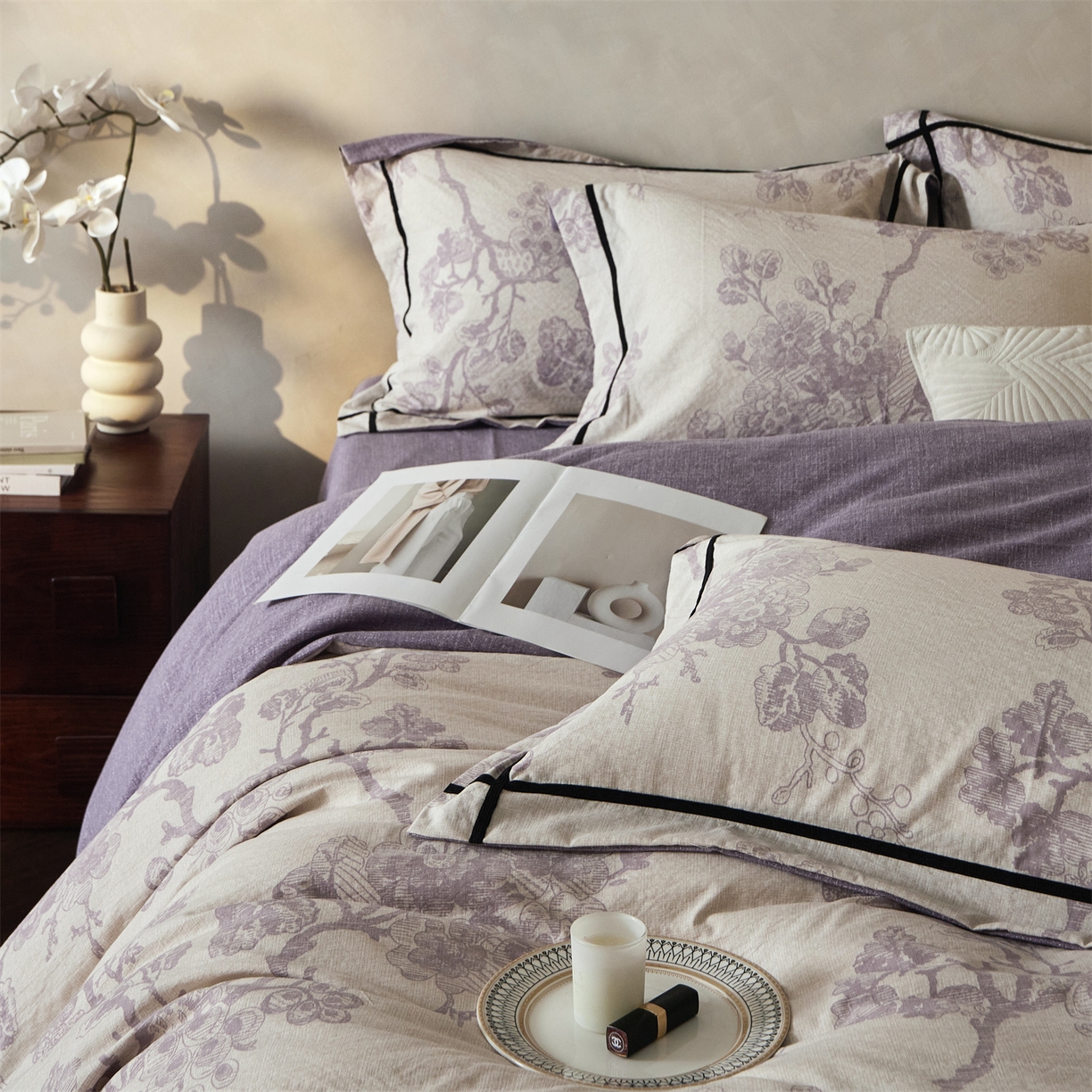 91家纺网 家纺一手货源 找家纺 优悦生活馆 2025新款高克重原麻印花四件套 砚秋