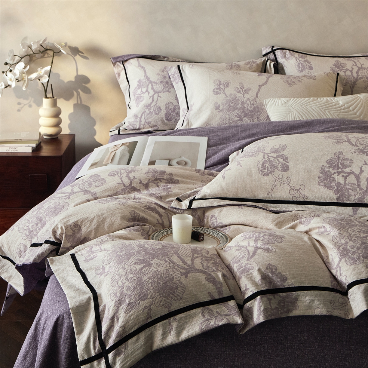 91家纺网 家纺一手货源 找家纺 优悦生活馆 2025新款高克重原麻印花四件套 砚秋