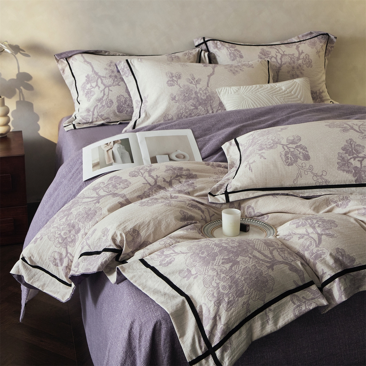 91家纺网 家纺一手货源 找家纺 优悦生活馆 2025新款高克重原麻印花四件套 砚秋