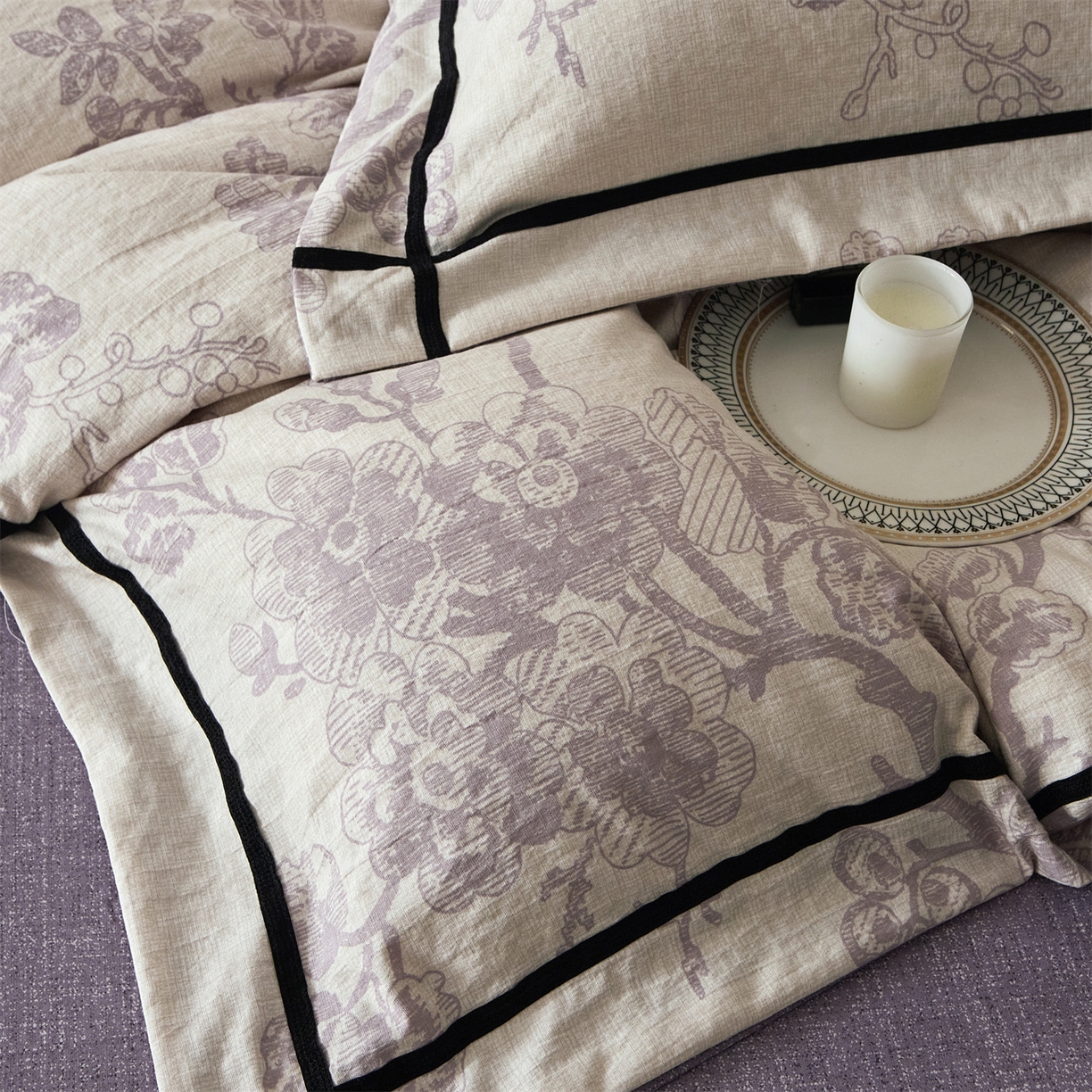 91家纺网 家纺一手货源 找家纺 优悦生活馆 2025新款高克重原麻印花四件套 砚秋