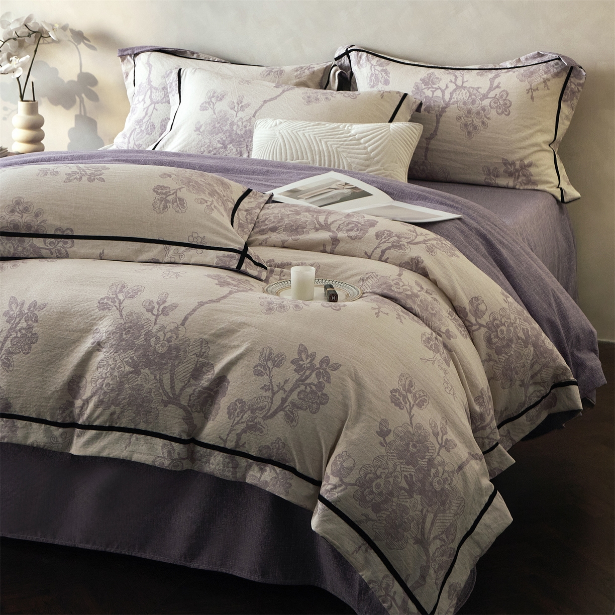 91家纺网 家纺一手货源 找家纺 优悦生活馆 2025新款高克重原麻印花四件套 砚秋