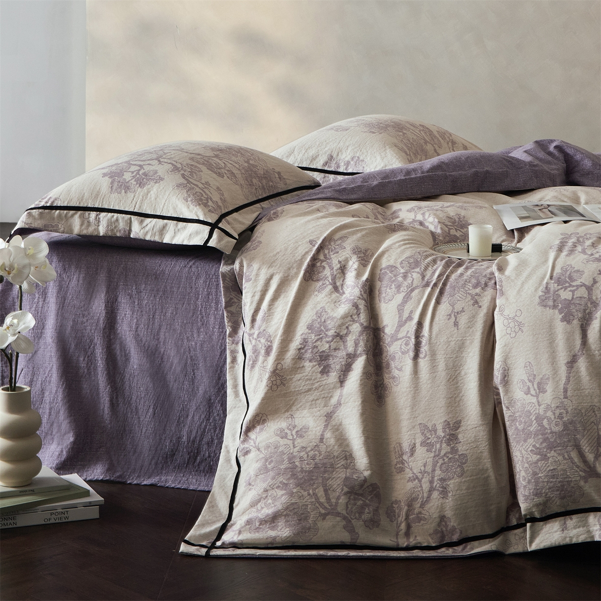 91家纺网 家纺一手货源 找家纺 优悦生活馆 2025新款高克重原麻印花四件套 砚秋