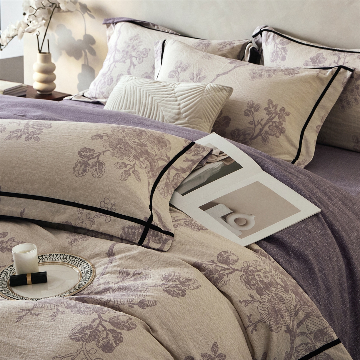 91家纺网 家纺一手货源 找家纺 优悦生活馆 2025新款高克重原麻印花四件套 砚秋