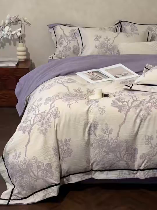 91家纺网 家纺一手货源 找家纺 优悦生活馆 2025新款高克重原麻印花四件套 砚秋