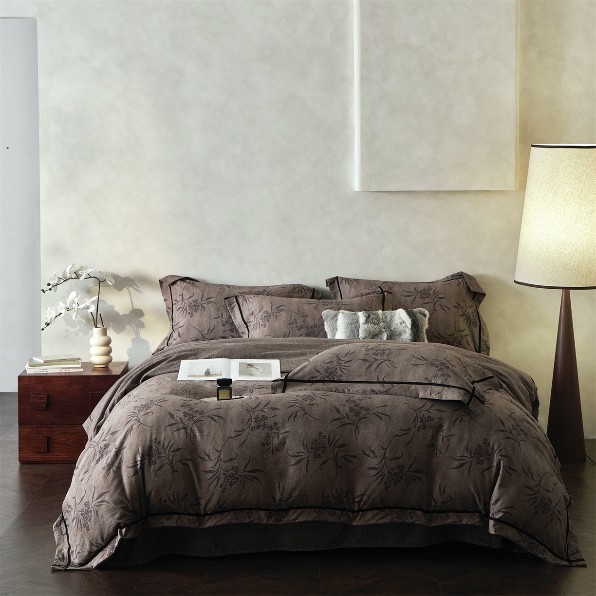 91家纺网 家纺一手货源 找家纺 优悦生活馆 2025新款高克重原麻印花四件套 玉茗