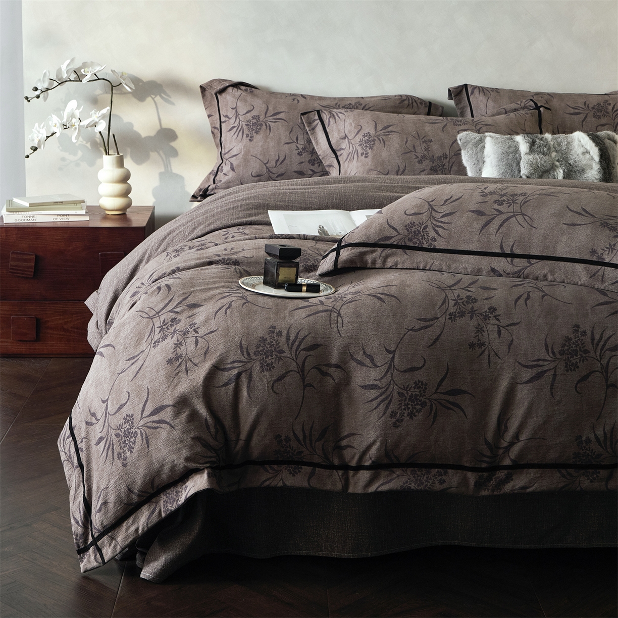 91家纺网 家纺一手货源 找家纺 优悦生活馆 2025新款高克重原麻印花四件套 玉茗