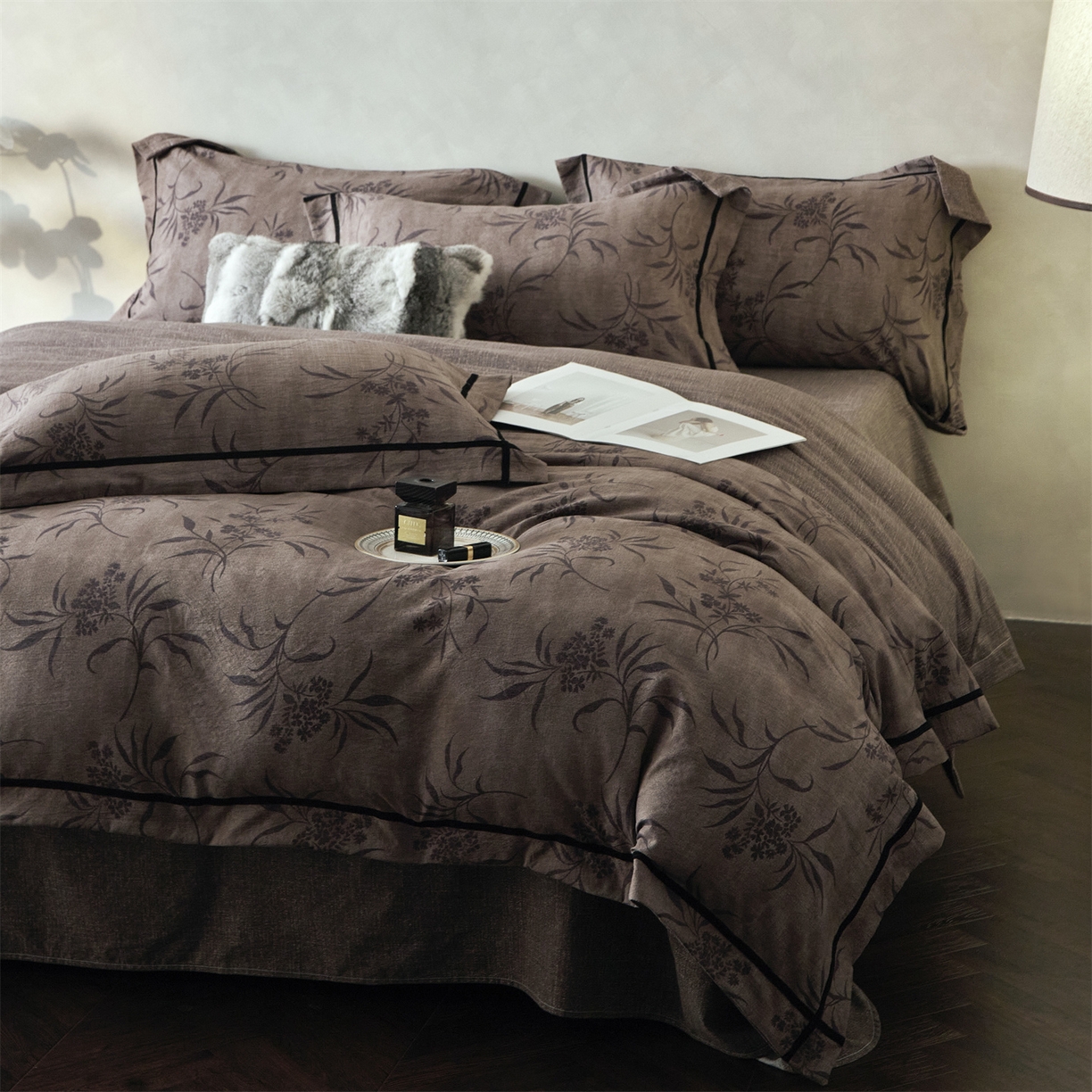 91家纺网 家纺一手货源 找家纺 优悦生活馆 2025新款高克重原麻印花四件套 玉茗