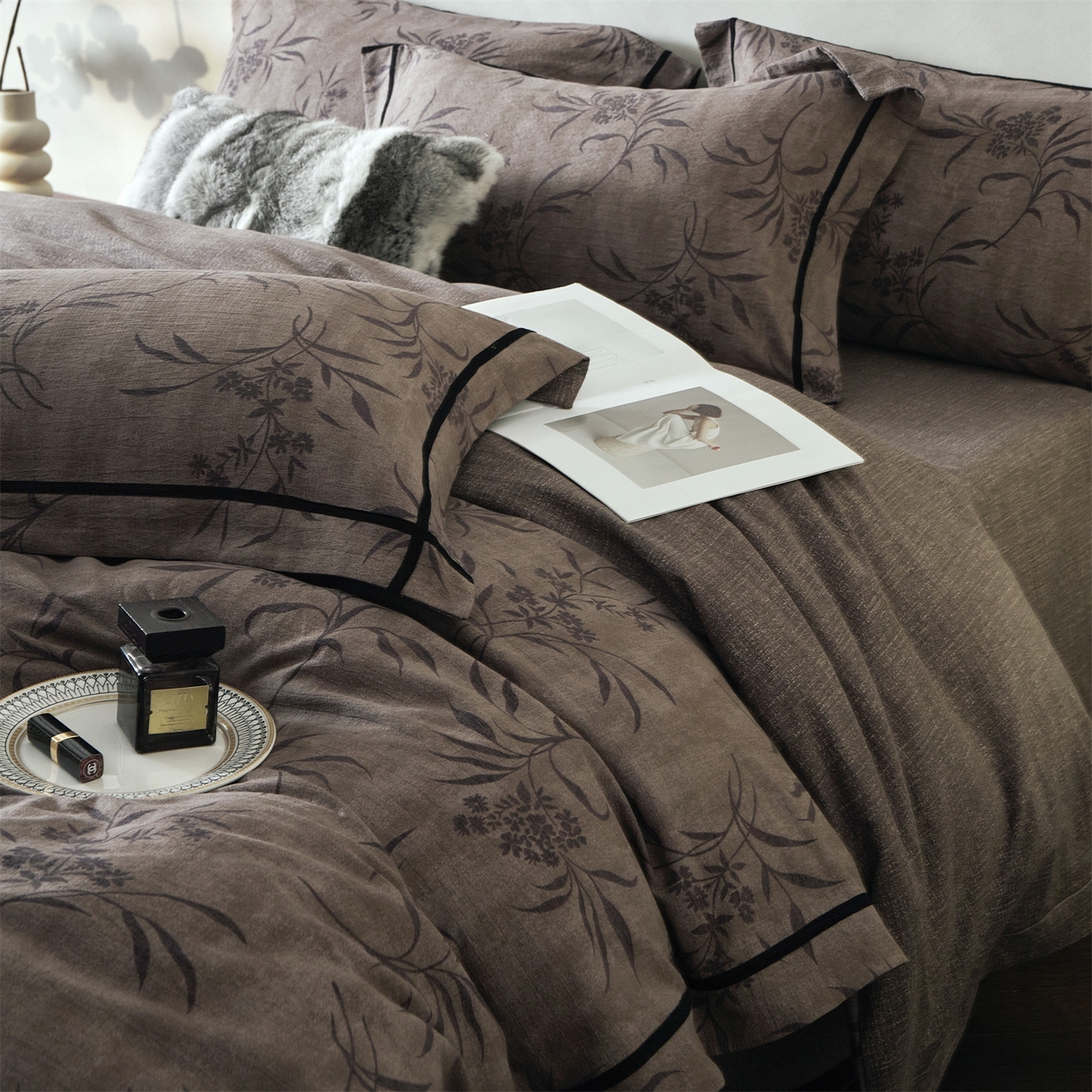 91家纺网 家纺一手货源 找家纺 优悦生活馆 2025新款高克重原麻印花四件套 玉茗