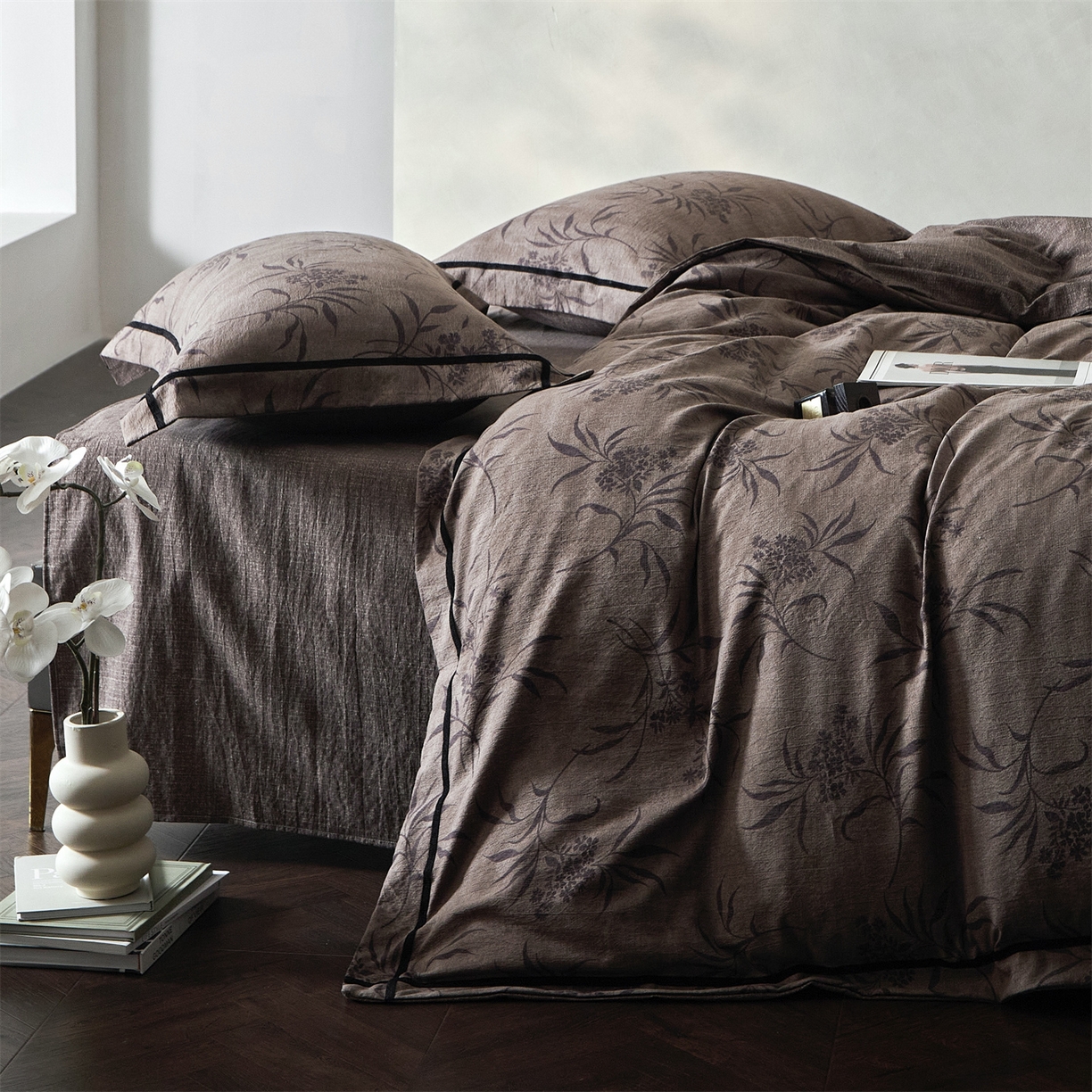 91家纺网 家纺一手货源 找家纺 优悦生活馆 2025新款高克重原麻印花四件套 玉茗