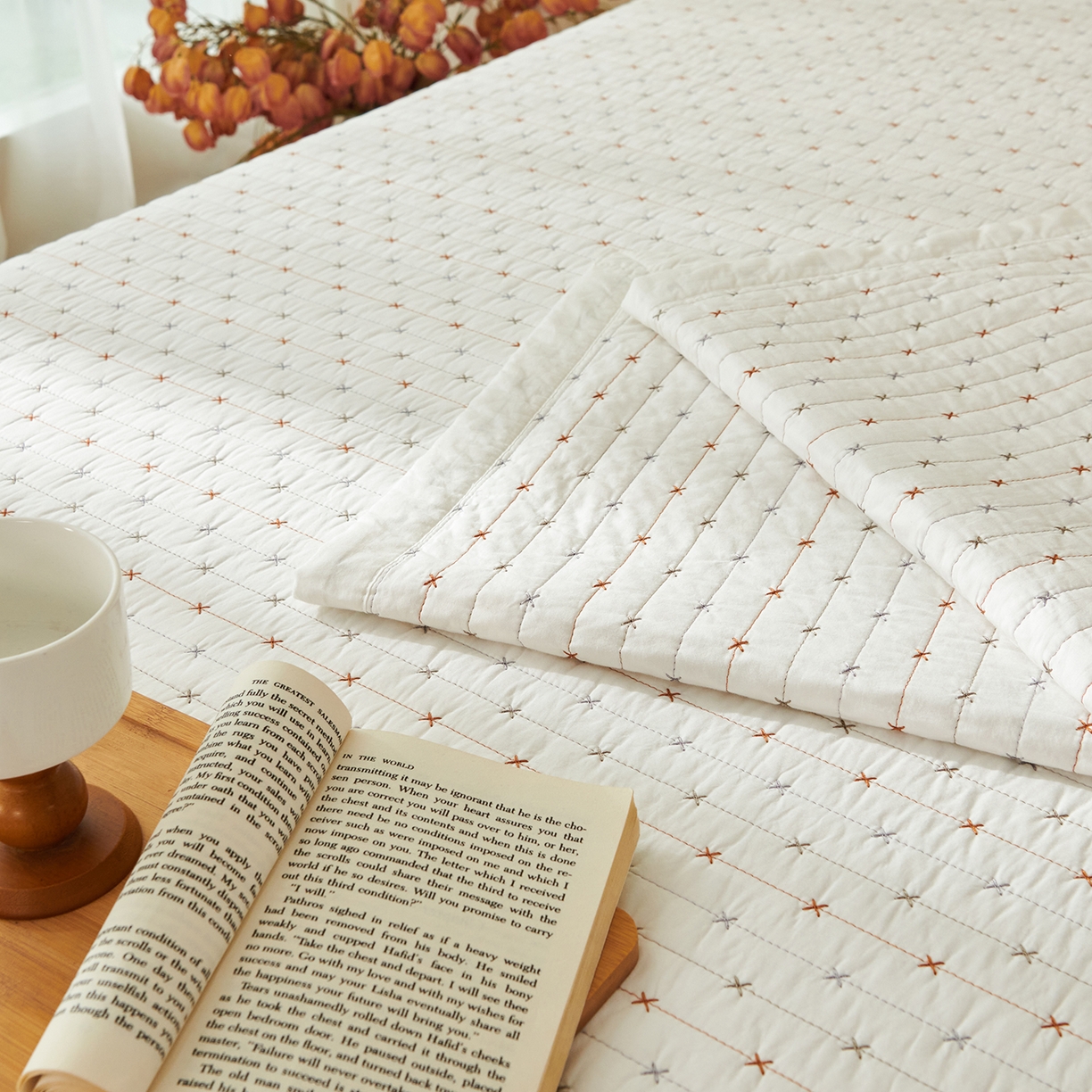 91家纺网 家纺一手货源 找家纺 （总）莎果家纺 2025新款米粒绣系列双面纯棉60支平纹床盖（上架此商品联系莎果）