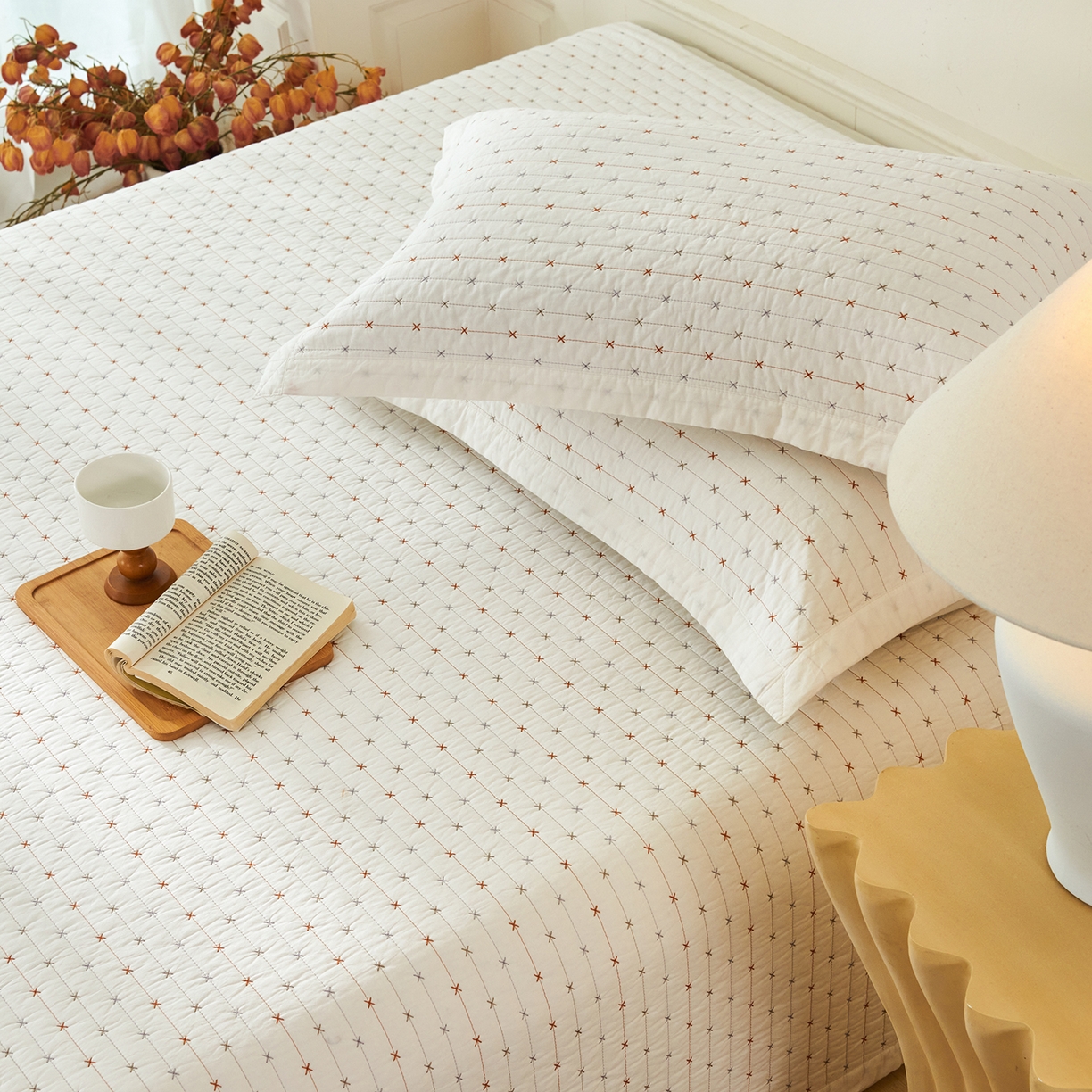 91家纺网 家纺一手货源 找家纺 （总）莎果家纺 2025新款米粒绣系列双面纯棉60支平纹床盖（上架此商品联系莎果）