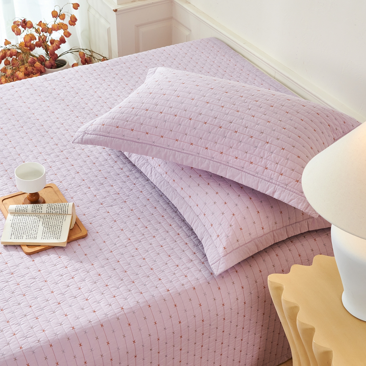 91家纺网 家纺一手货源 找家纺 莎果家纺 2025新款米粒绣系列双面纯棉60支平纹床盖（上架此商品联系莎果） 小米粒-紫