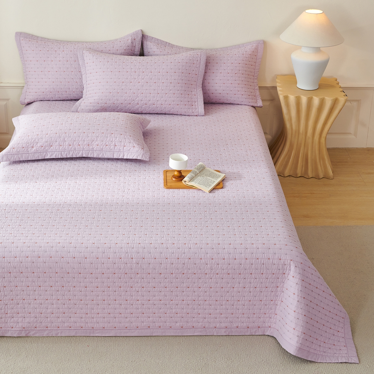 莎果家纺 2025新款米粒绣系列双面纯棉60支平纹床盖（上架此商品联系莎果） 小米粒-紫
