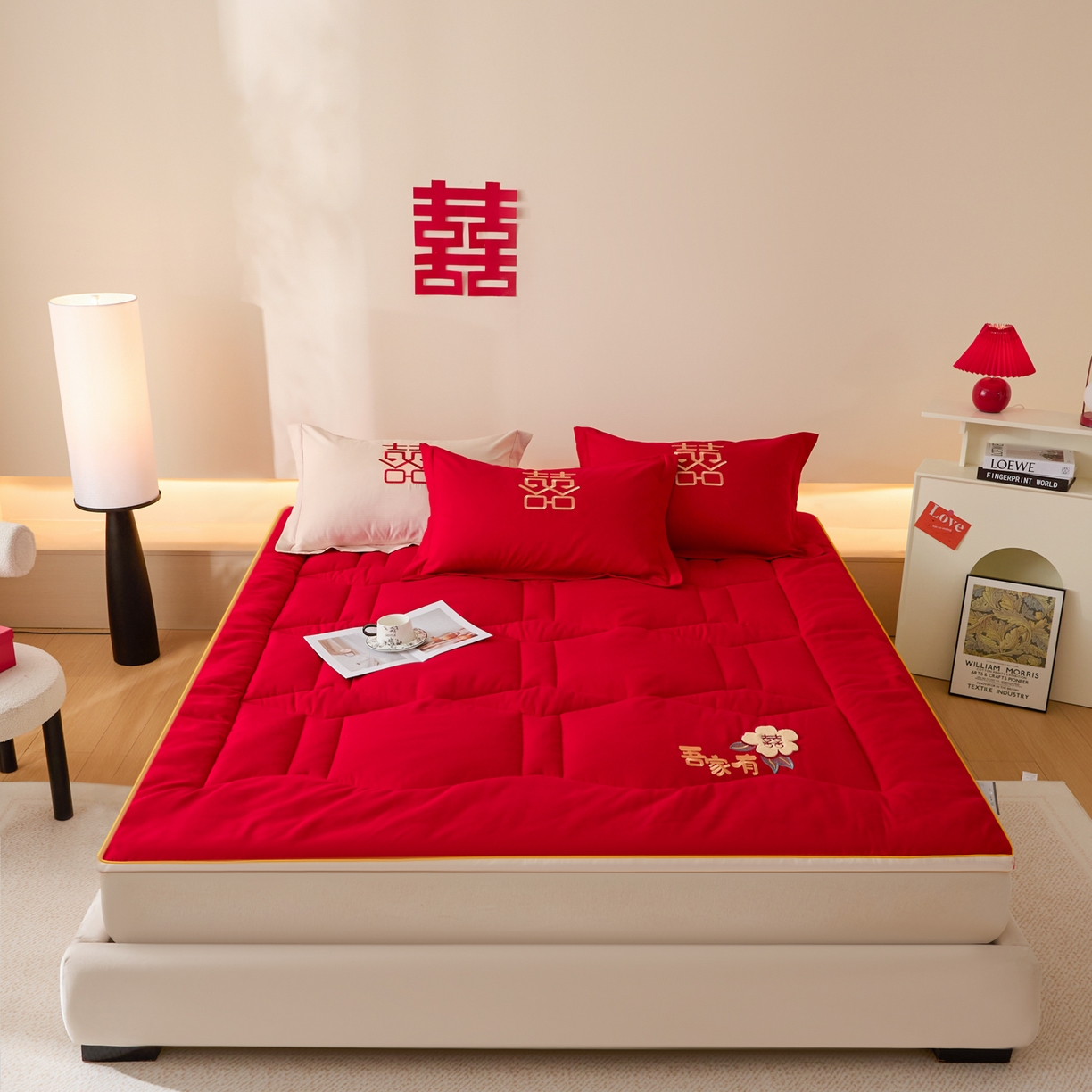 91家纺网 家纺一手货源 找家纺 （总）玉雅家纺 2025新款立体婚庆绣花大豆床垫床褥加厚垫被