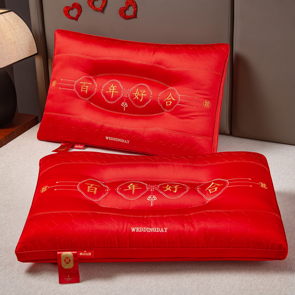 91家纺网 家纺一手货源 找家纺 芯宜佳 2025新款全棉婚庆护颈枕枕头枕芯 天作之合