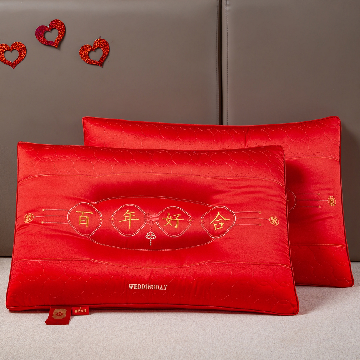 91家纺网 家纺一手货源 找家纺 芯宜佳 2025新款全棉婚庆护颈枕枕头枕芯 天作之合